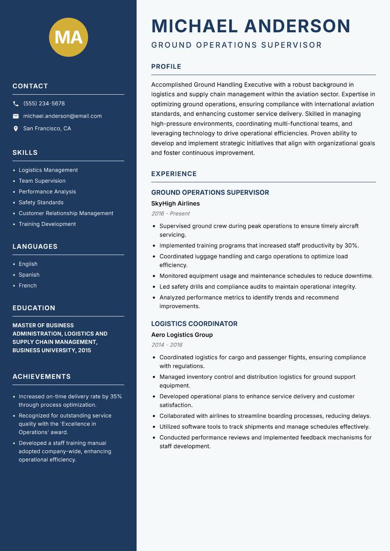 Ground Handling Executive resume template — Classic Clean
