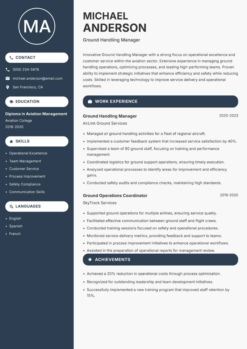 Ground Handling Manager resume template — Compact
