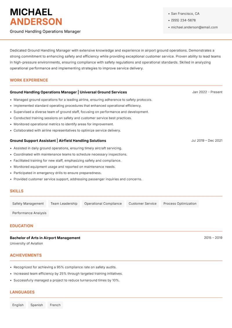 Ground Handling Manager resume template — Modern Professional