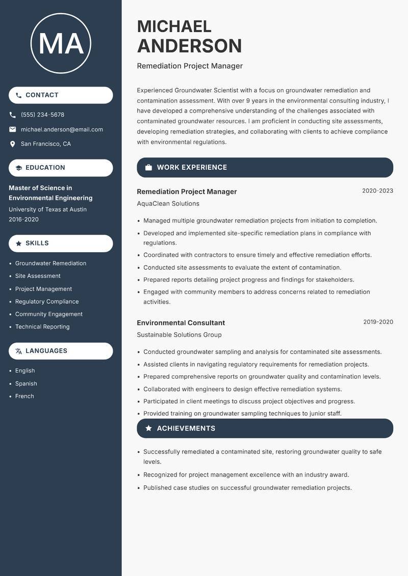 Groundwater Scientist resume template — Compact
