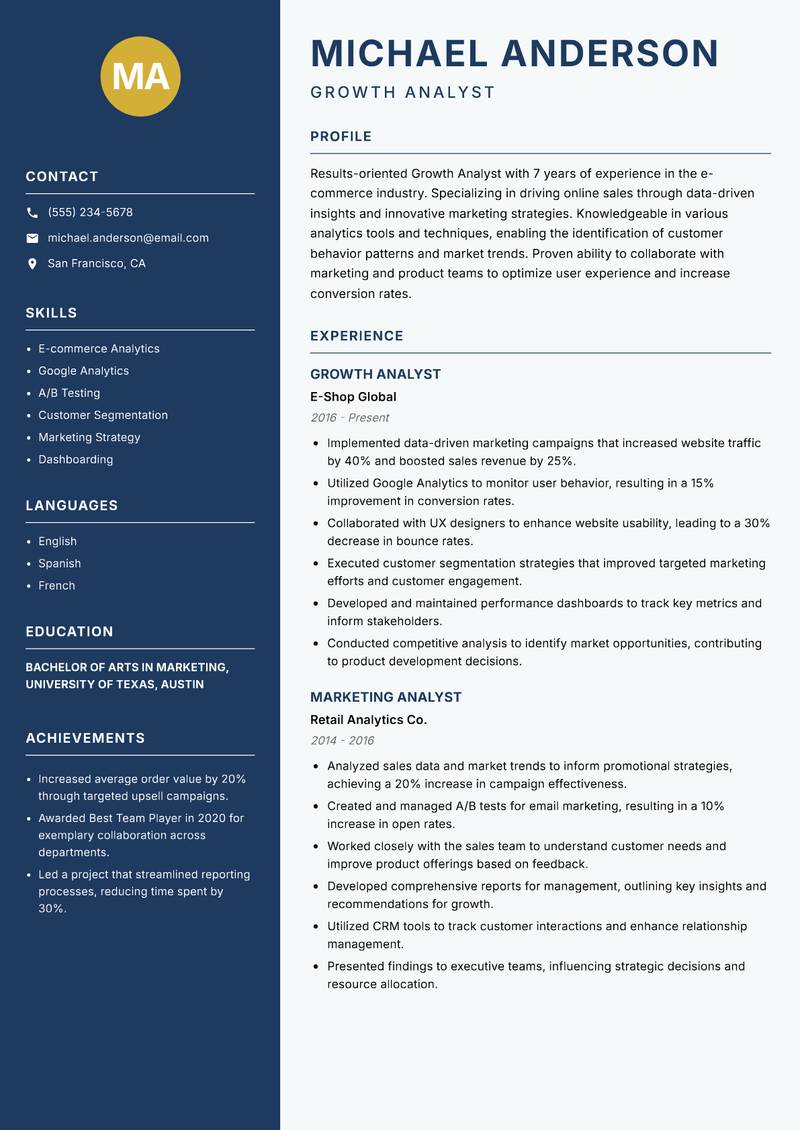 Growth Analyst resume template — Classic Clean