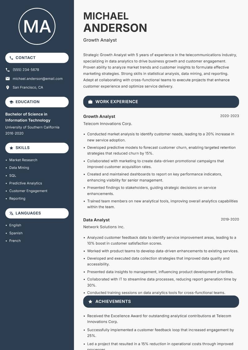 Growth Analyst resume template — Compact