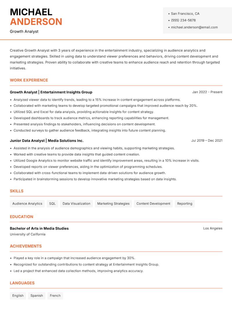 Growth Analyst resume template — Modern Professional