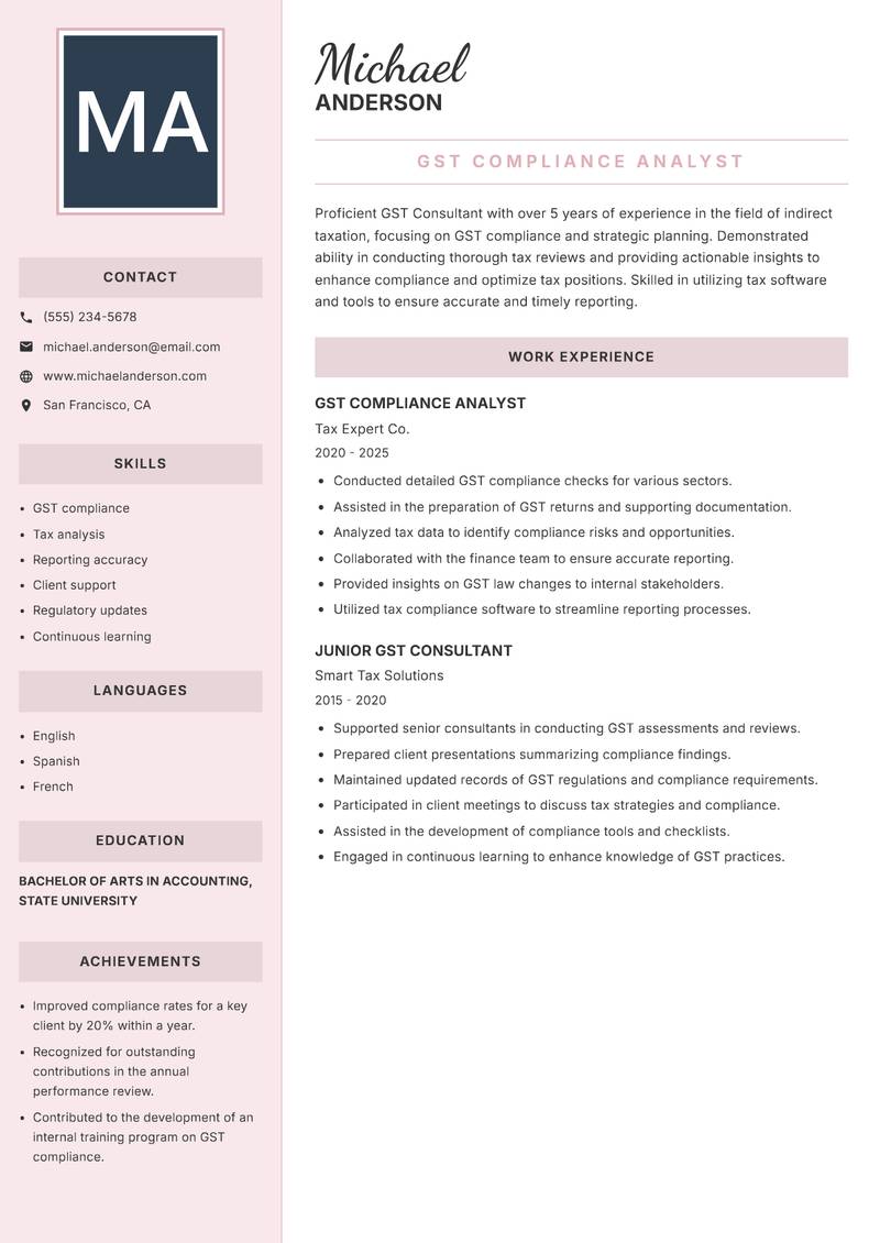 GST Consultant resume template — Executive