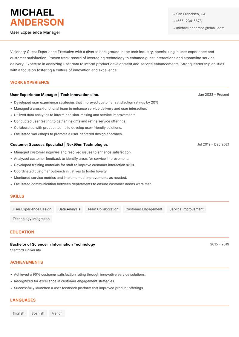 Guest Experience Executive resume template — Modern Professional
