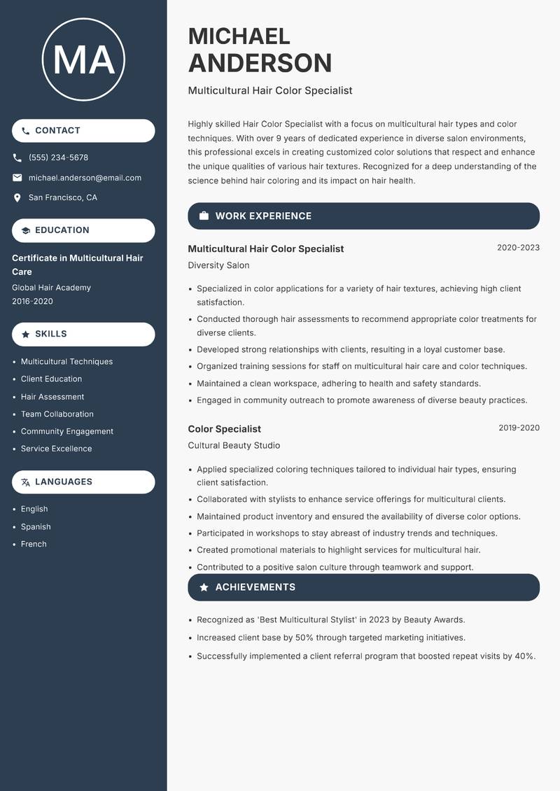 Hair Color Specialist resume template — Compact