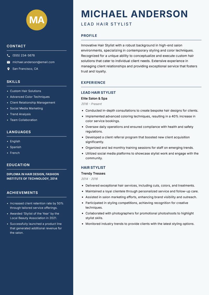 Hair Stylist resume template — Classic Clean
