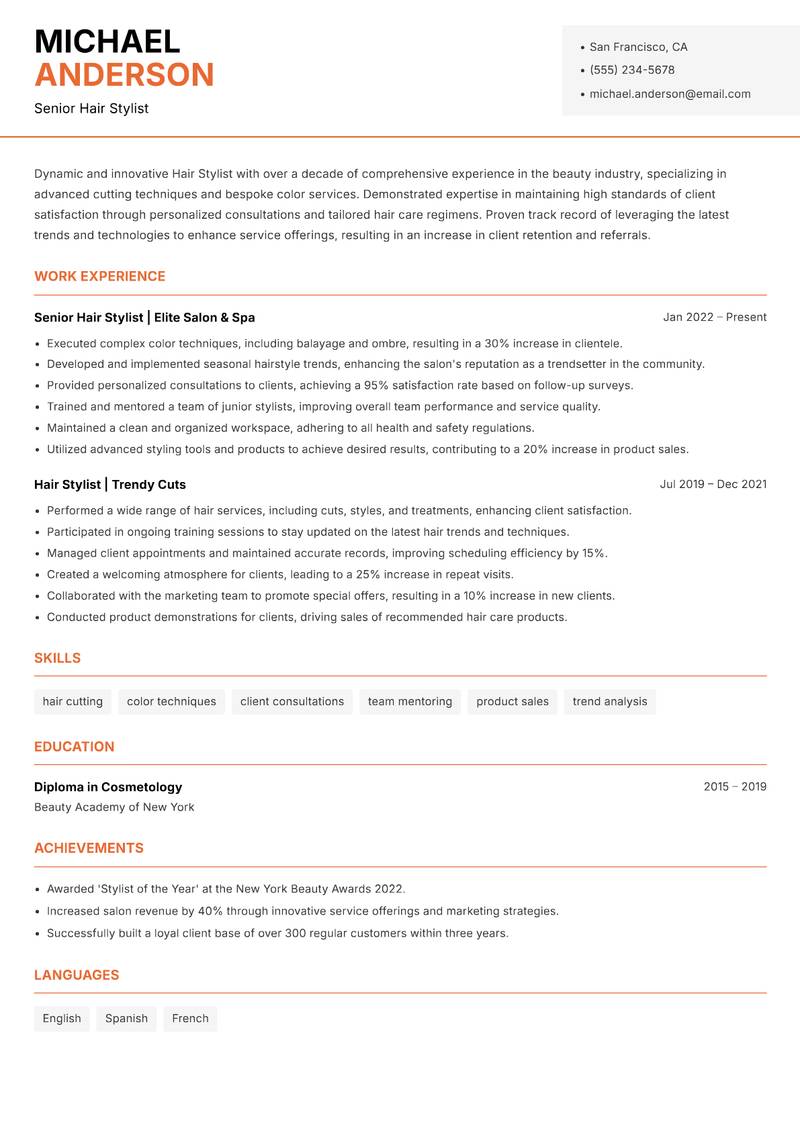 Hair Stylist resume template — Modern Professional