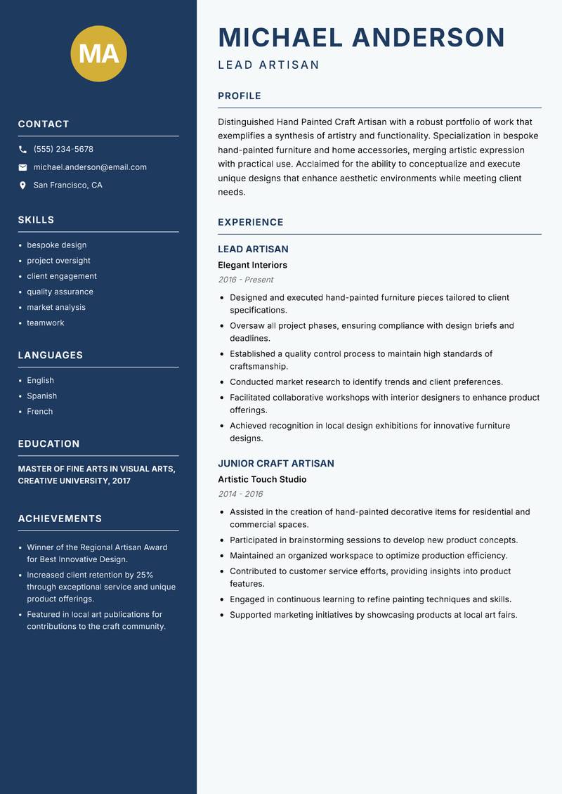 Hand Painted Craft Artisan resume template — Classic Clean