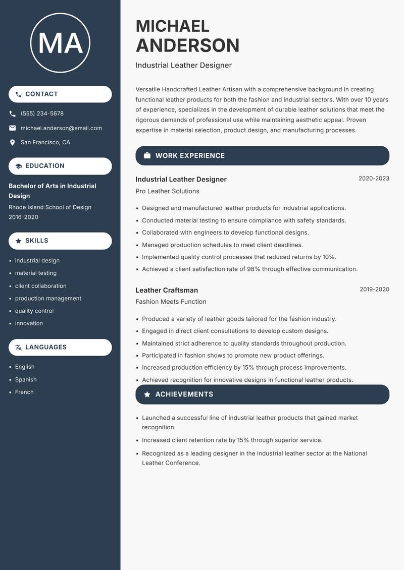 Handcrafted Leather Artisan resume template — Compact
