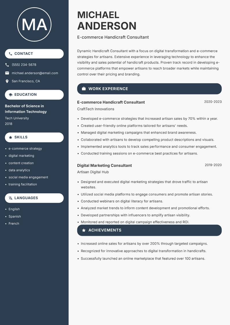Handicraft Consultant resume template — Compact