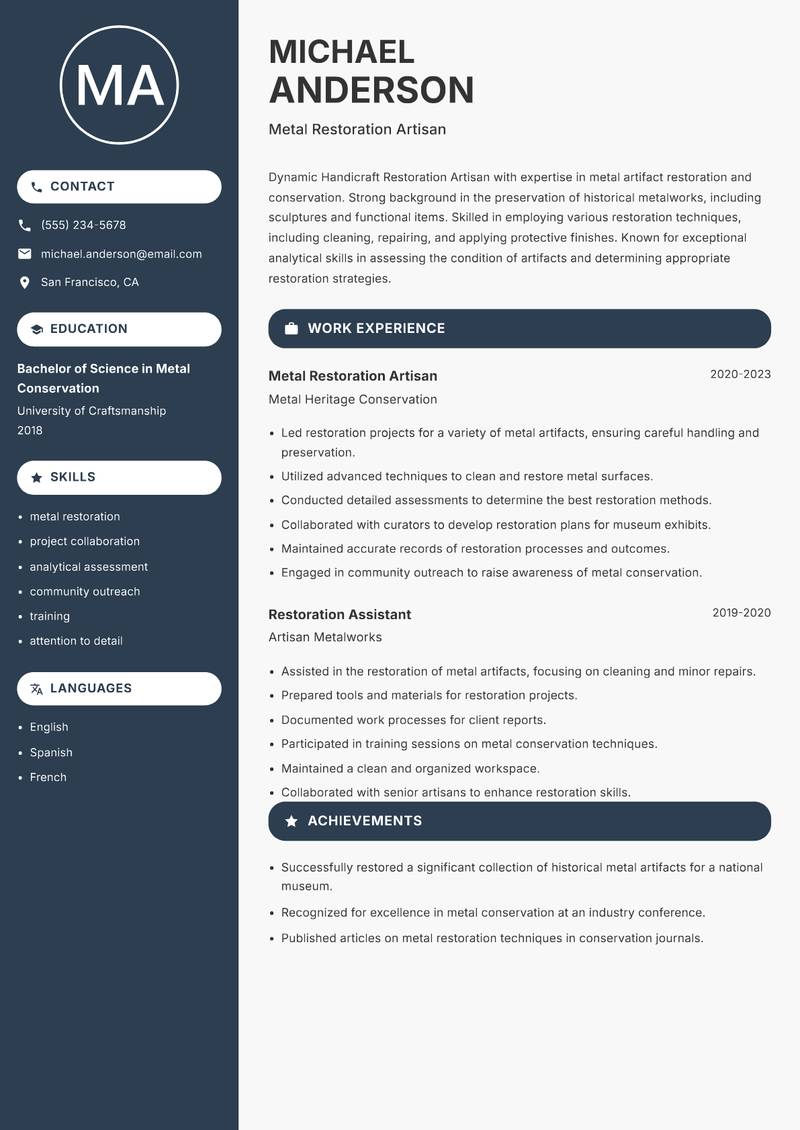 Handicraft Restoration Artisan resume template — Compact