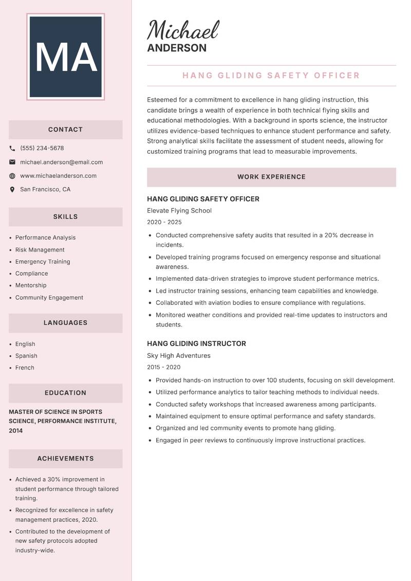 Hang Gliding Instructor resume template — Executive