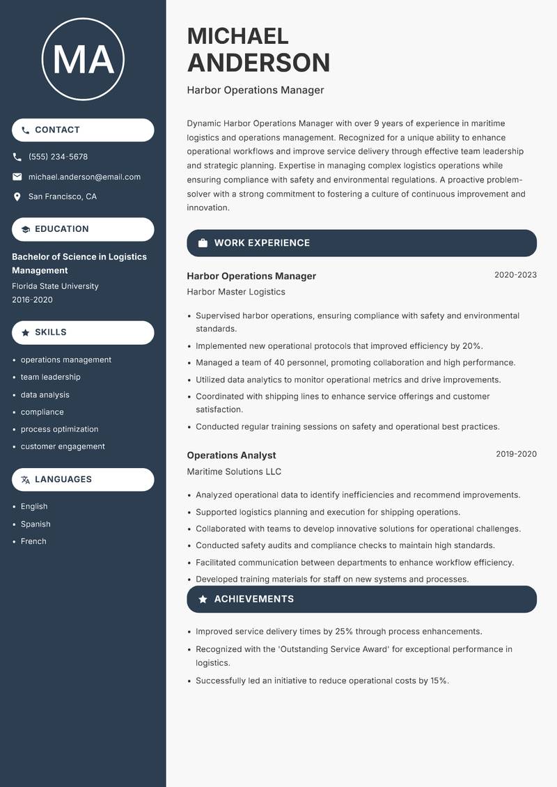 Harbor Operations Manager resume template — Compact