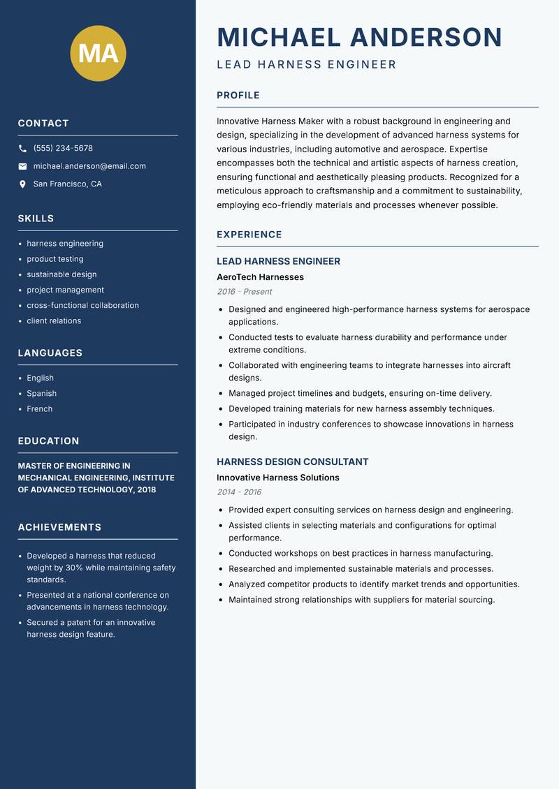 Harness Maker resume template — Classic Clean