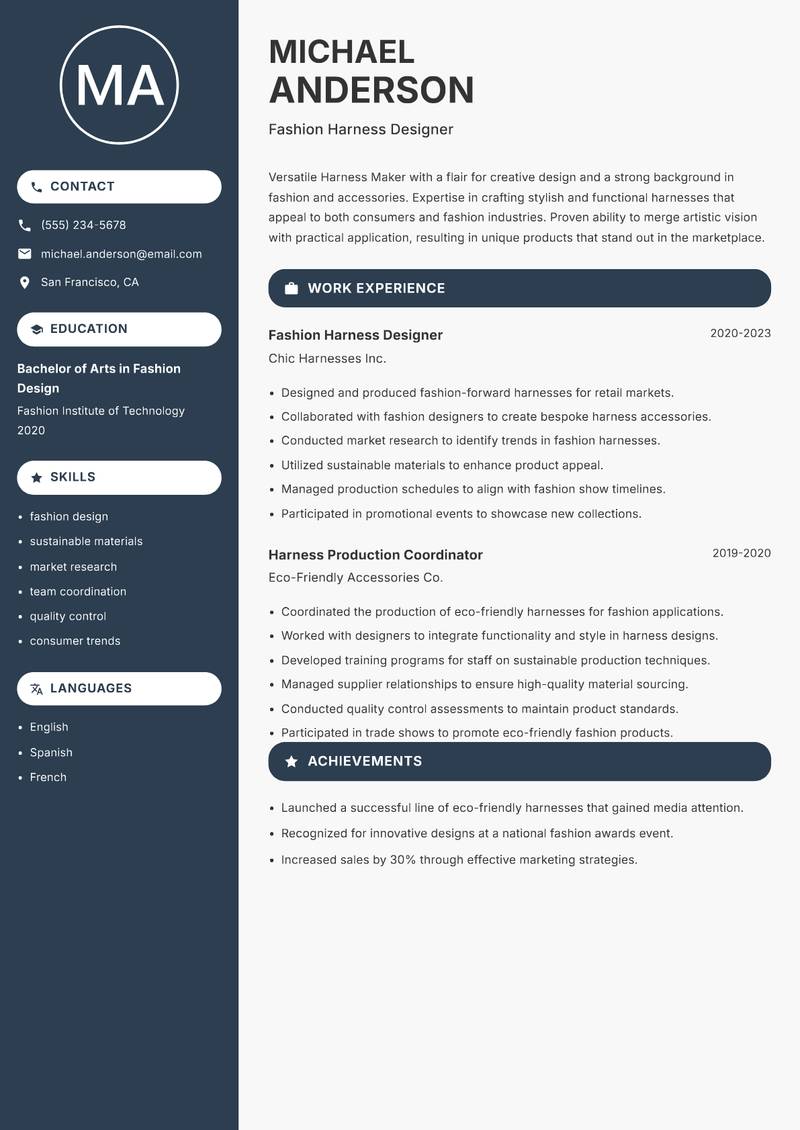 Harness Maker resume template — Compact