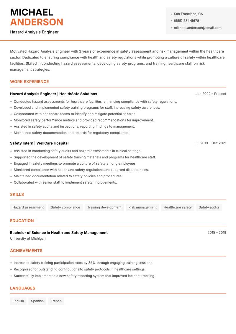 Hazard Analysis Engineer resume template — Modern Professional