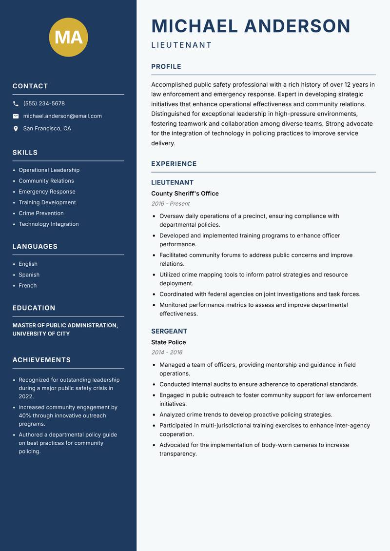 Head Constable resume template — Classic Clean