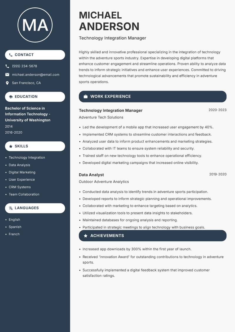 Head of Adventure Sports resume template — Compact
