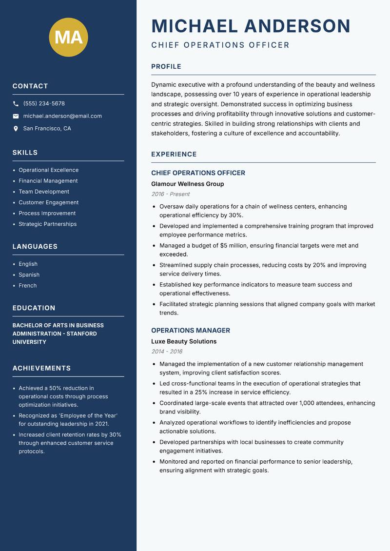 Head of Beauty and Wellness resume template — Classic Clean