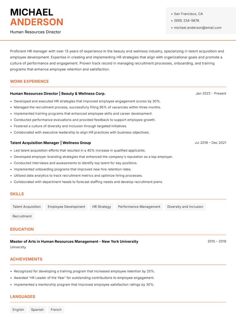 Head of Beauty and Wellness resume template — Modern Professional
