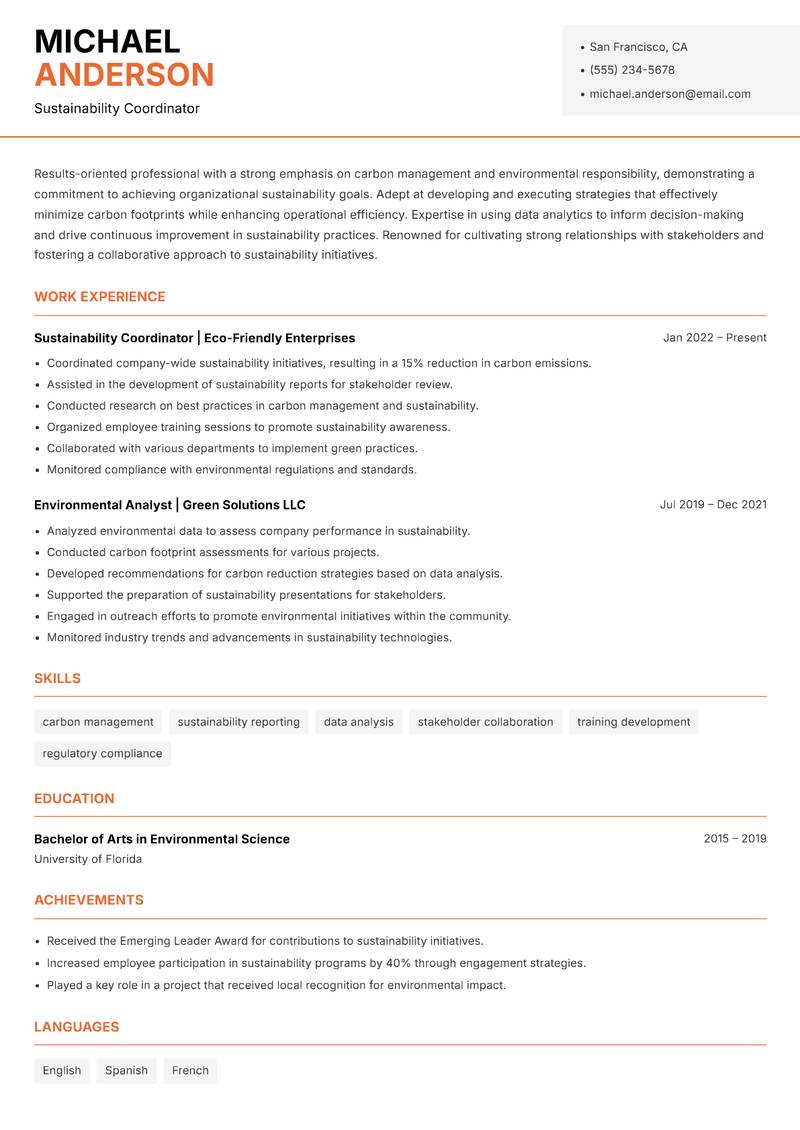 Head of Carbon Management resume template — Modern Professional