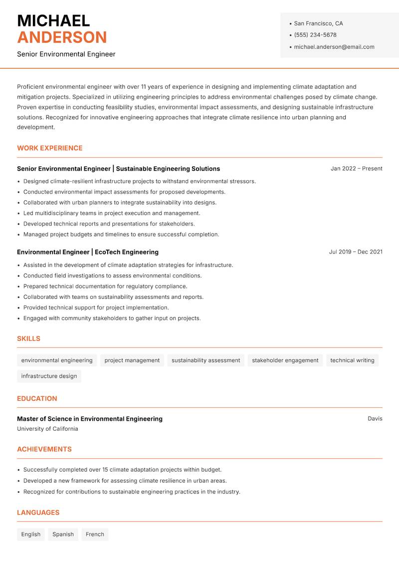 Head of Climate Change resume template — Modern Professional