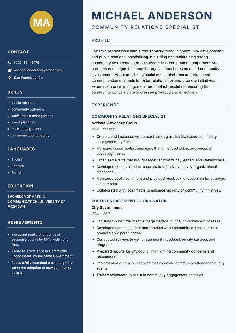 Head of Community Development resume template — Classic Clean