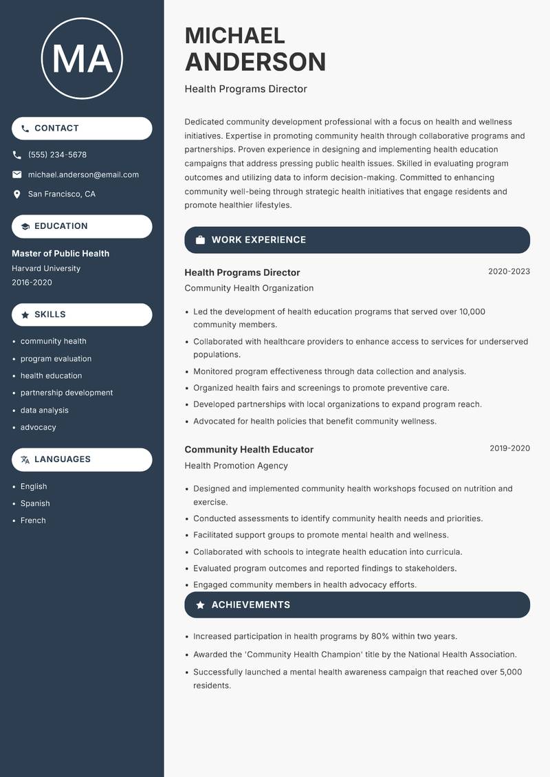 Head of Community Development resume template — Compact