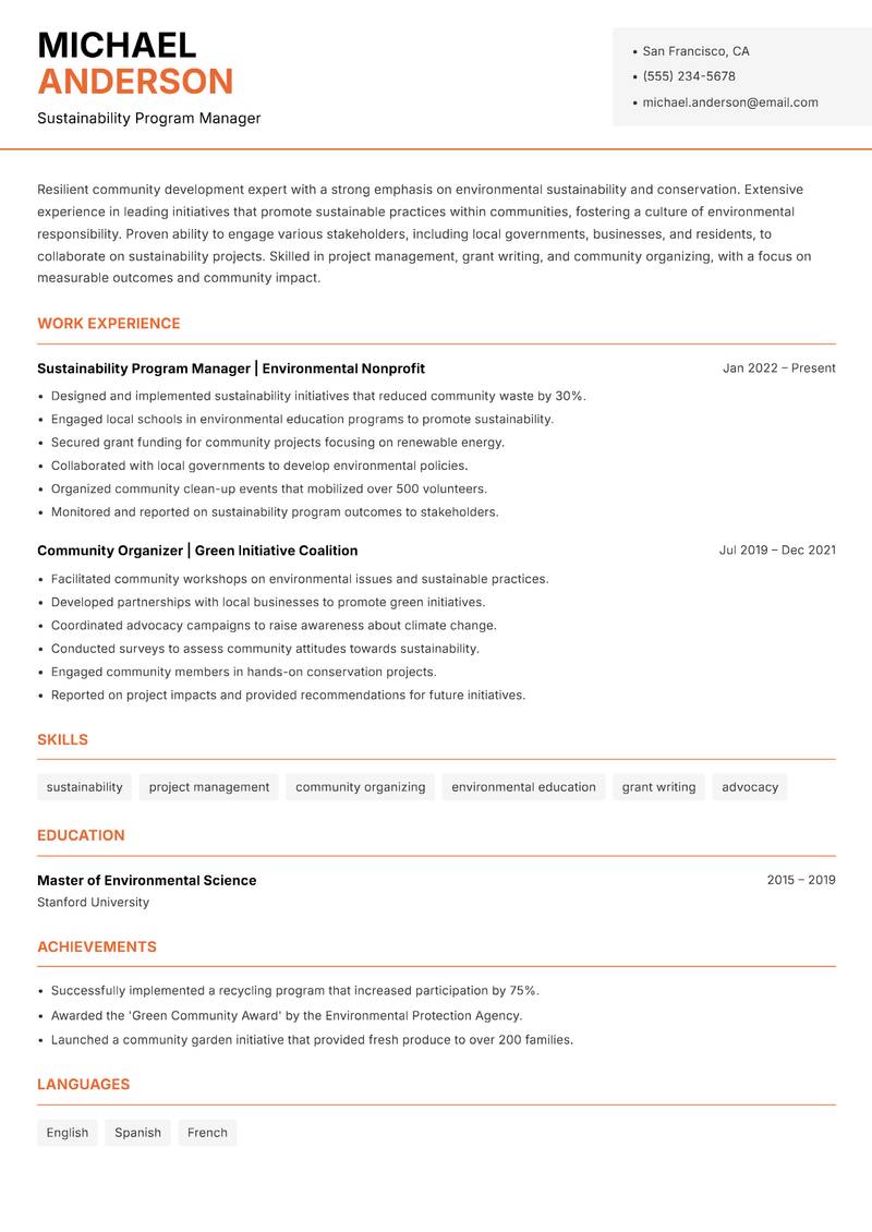 Head of Community Development resume template — Modern Professional