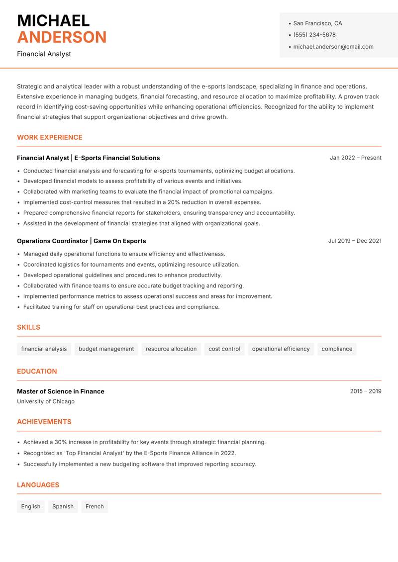 Head of E-Sports resume template — Modern Professional