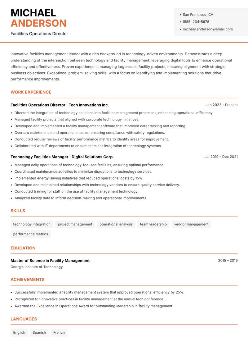 Head of Facilities Management resume template — Modern Professional