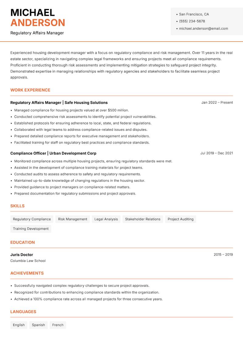 Head of Housing Development resume template — Modern Professional
