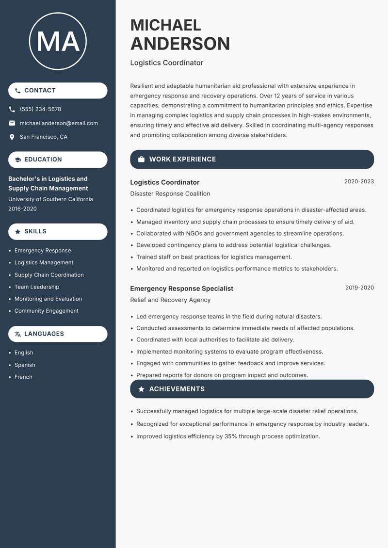 Head of Humanitarian Aid resume template — Compact