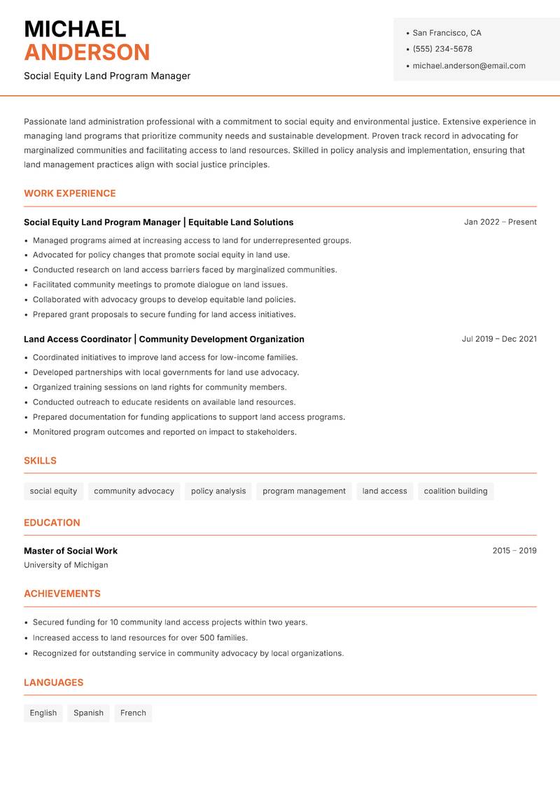 Head of Land Administration resume template — Modern Professional