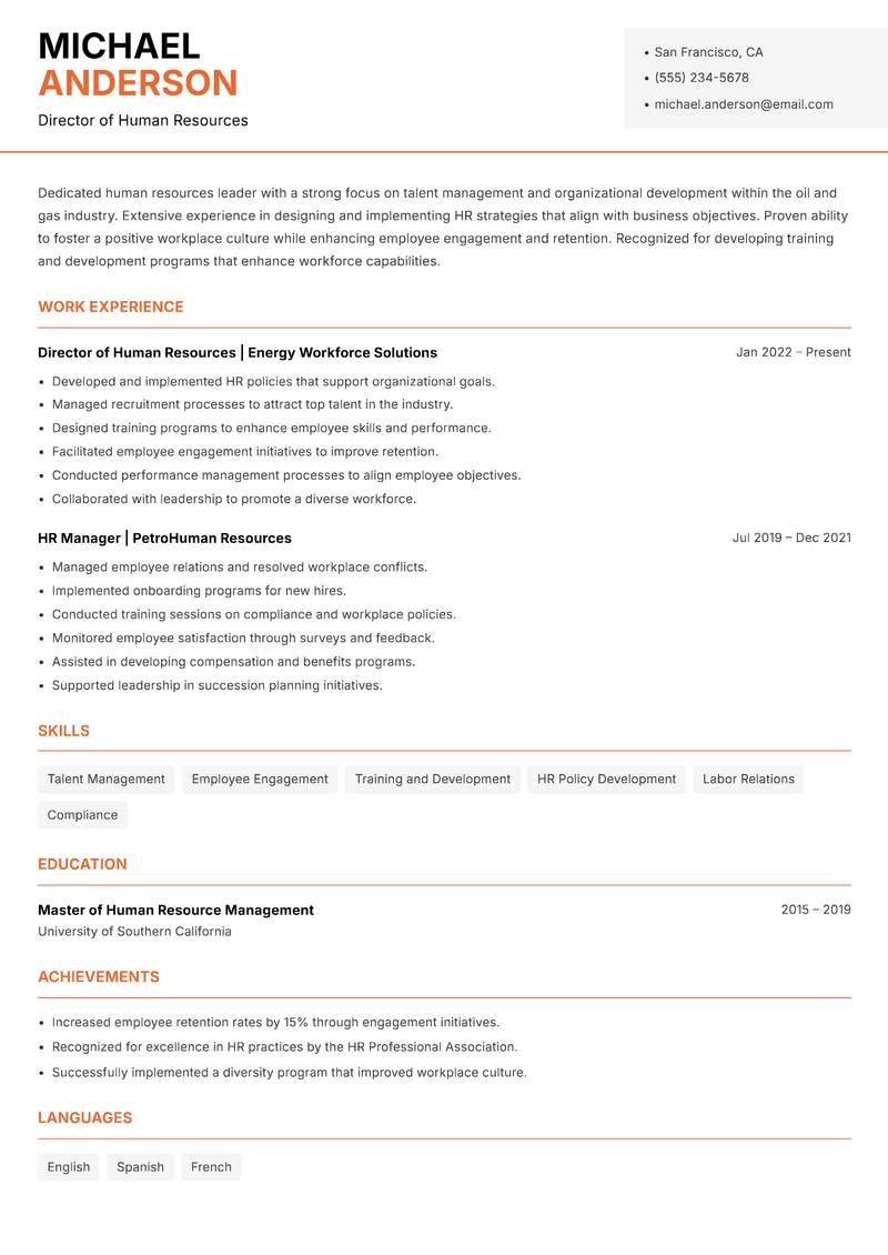 Head of Oil and Gas resume template — Modern Professional