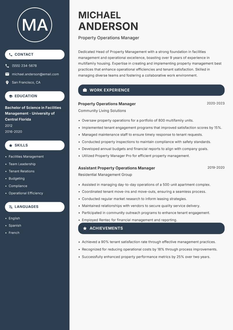 Head of Property Management resume template — Compact