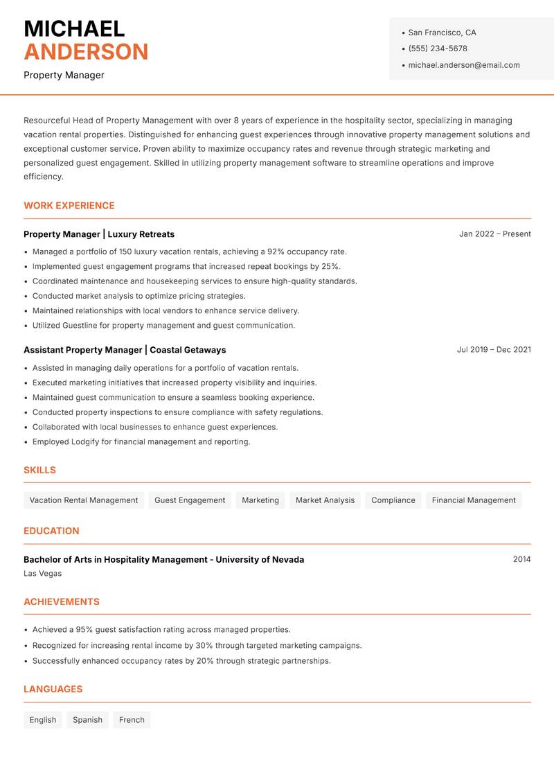 Head of Property Management resume template — Modern Professional