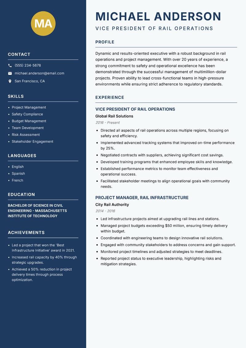 Head of Rail Operations resume template — Classic Clean