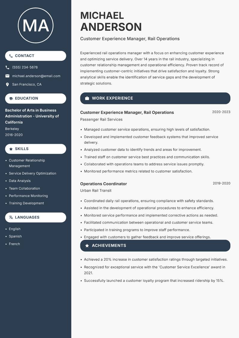 Head of Rail Operations resume template — Compact
