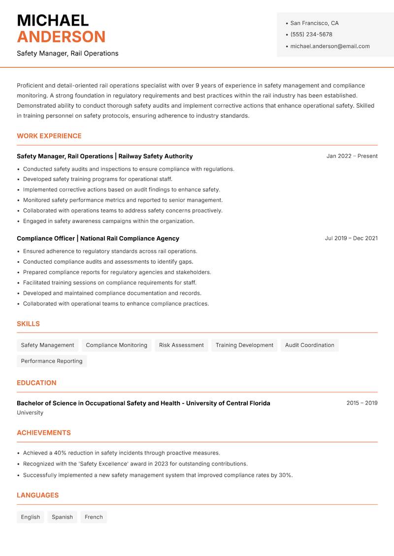 Head of Rail Operations resume template — Modern Professional
