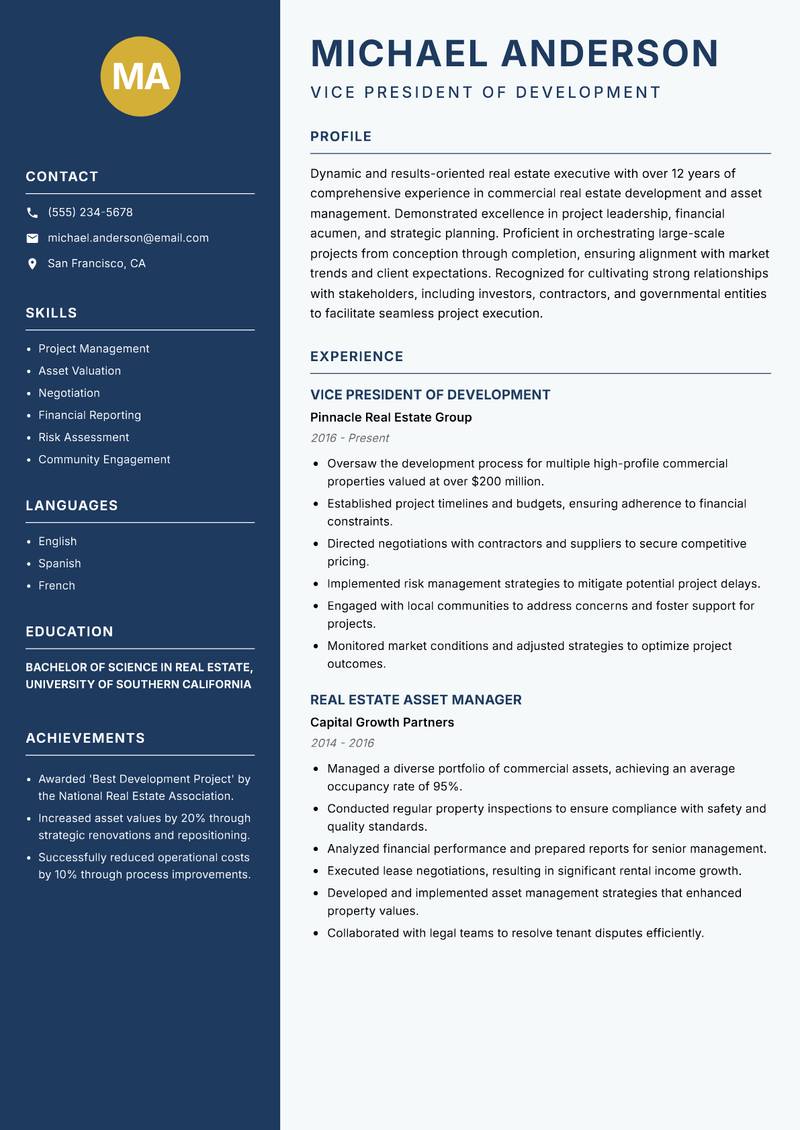 Head of Real Estate resume template — Classic Clean