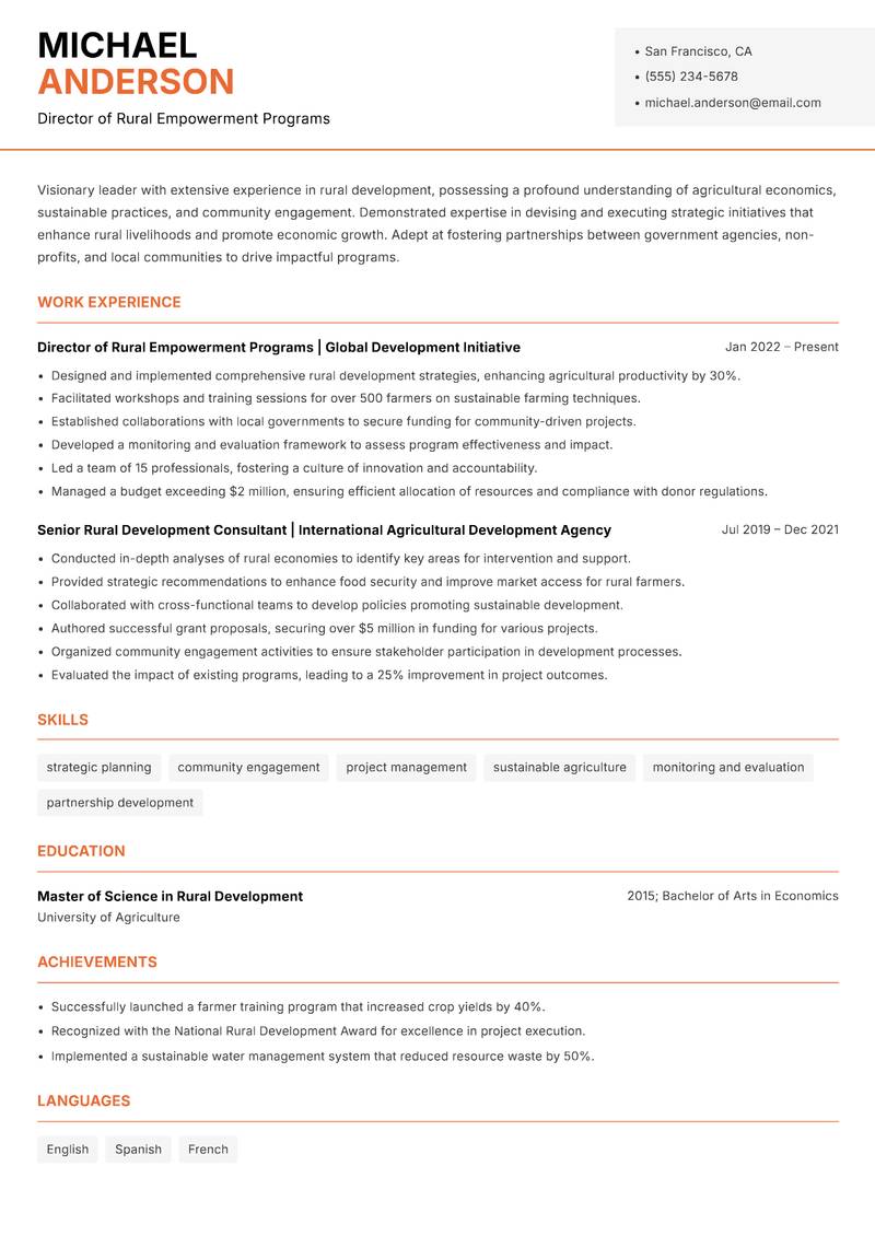 Head of Rural Development resume template — Modern Professional