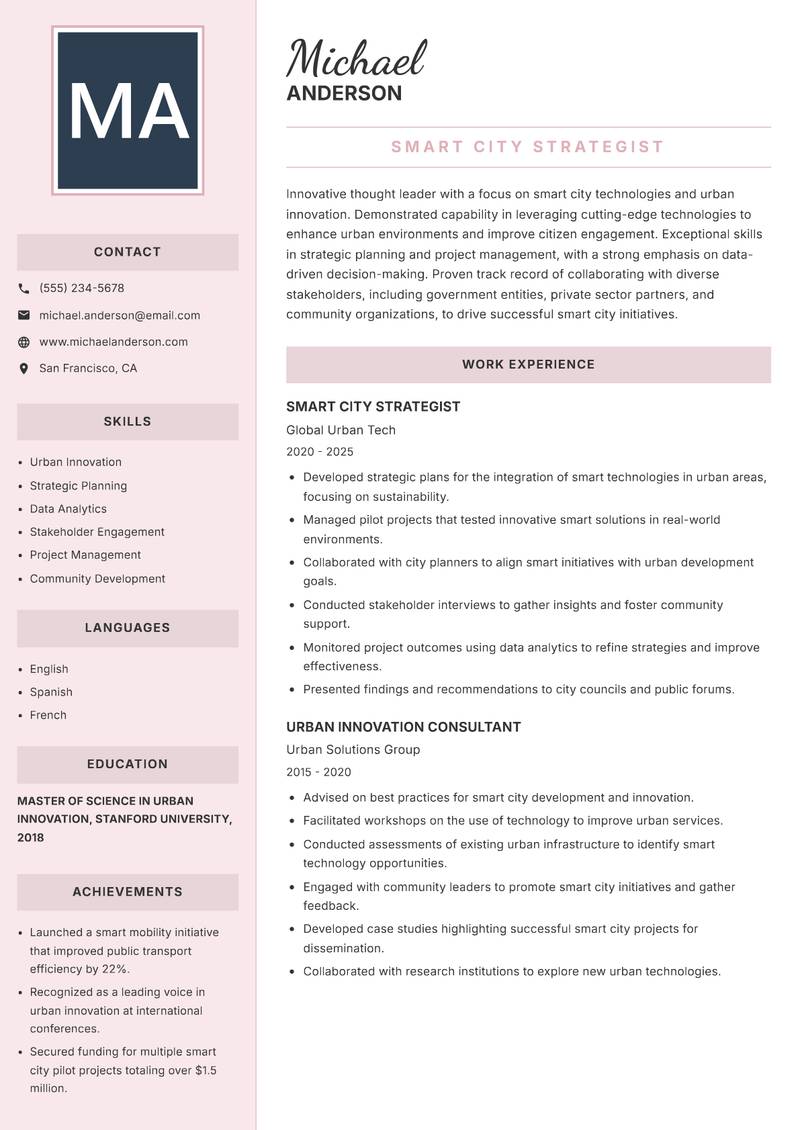 Head of Smart Cities resume template — Executive