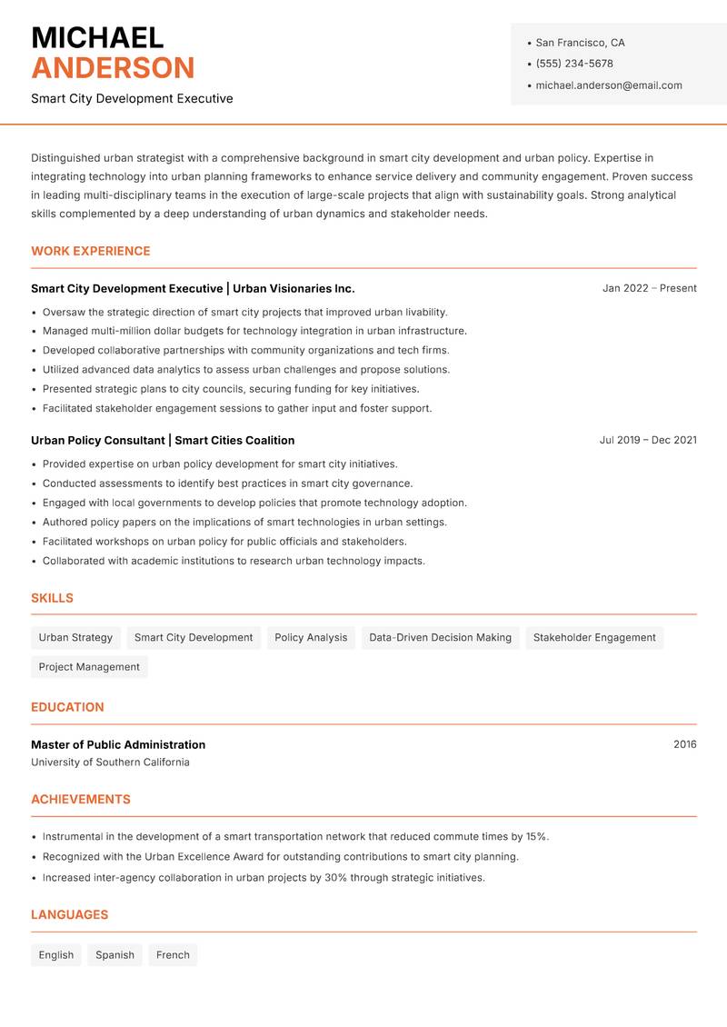Head of Smart Cities resume template — Modern Professional