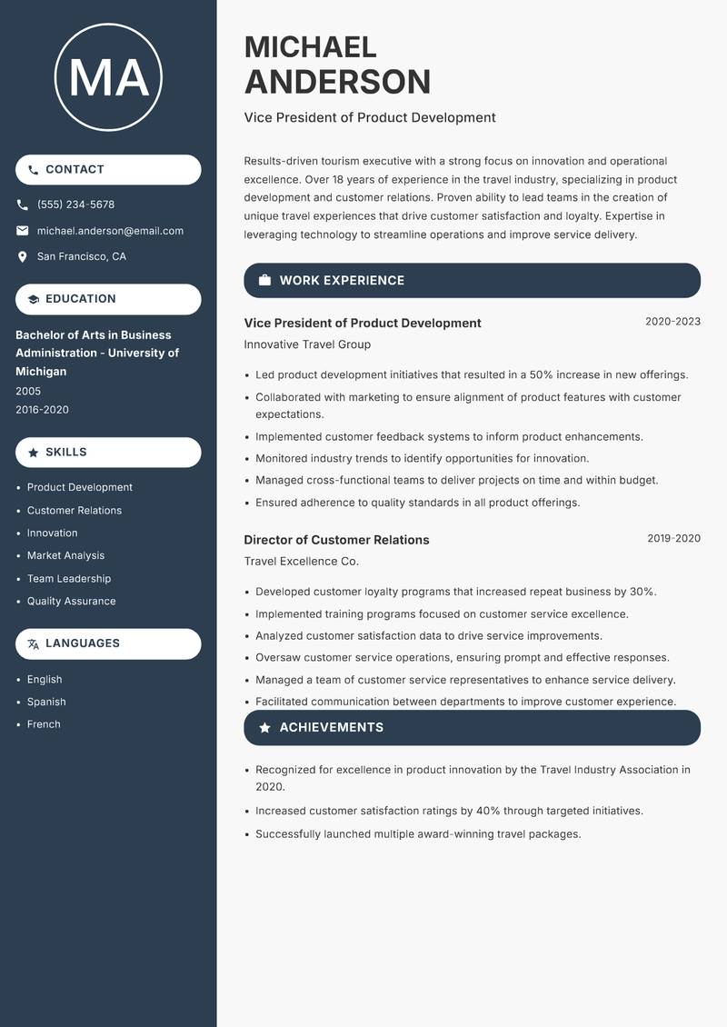 Head of Tourism resume template — Compact