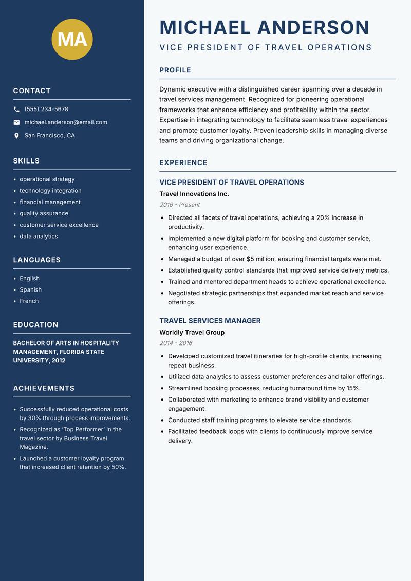 Head of Travel Services resume template — Classic Clean