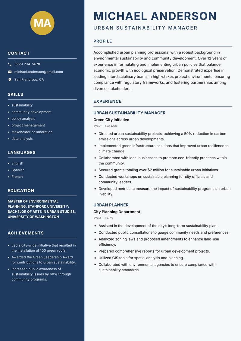 Head of Urban Planning resume template — Classic Clean