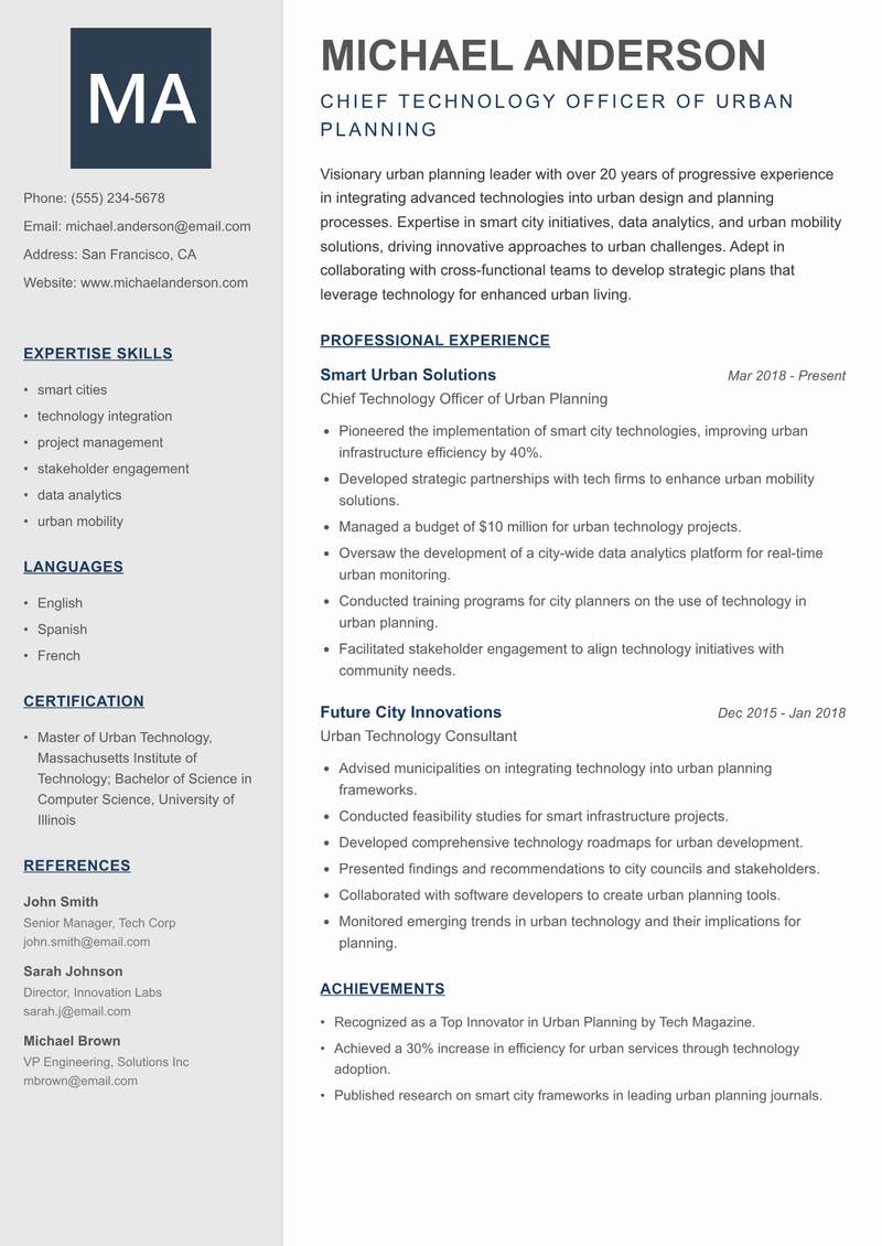 Head of Urban Planning resume template — Creative Minimal