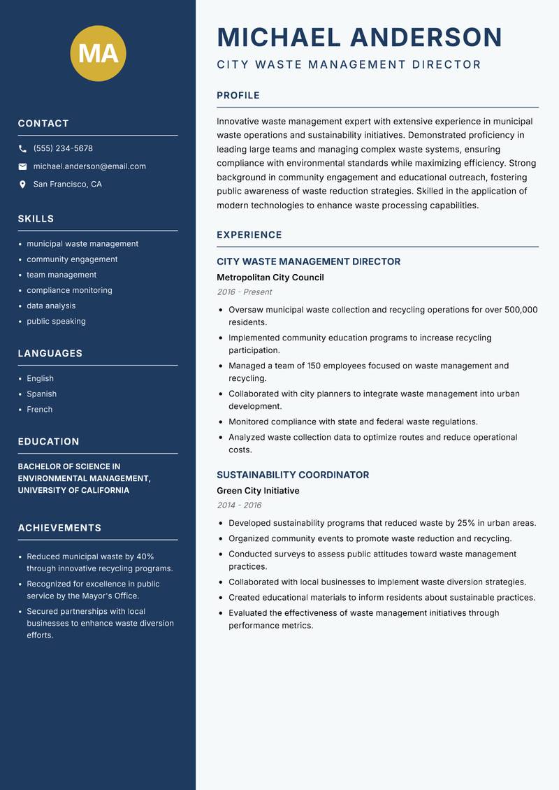 Head of Waste Management resume template — Classic Clean